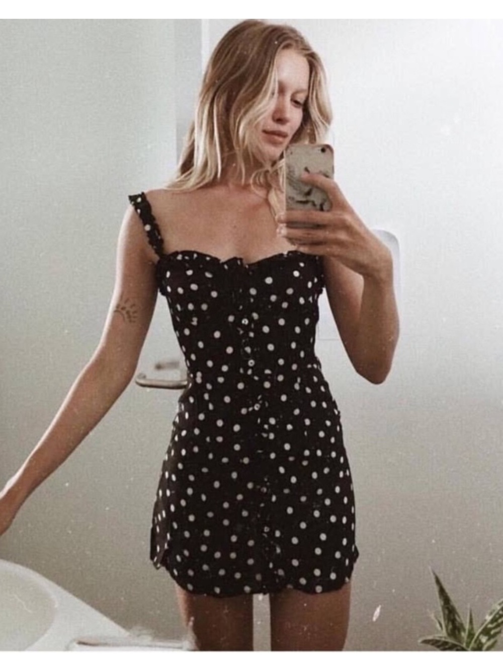 Realisation par black polka dot dress, julia mini dress